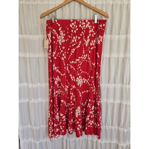 St Johns Bay Womens Red Alexa Floral Maxi Skirt XL Tropical Hawaiian Luau Beachy - Picture 5 of 8